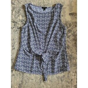 Talbots Womens Sleeveless Geometric Tie Twist Front Work Top Blue White Size XS